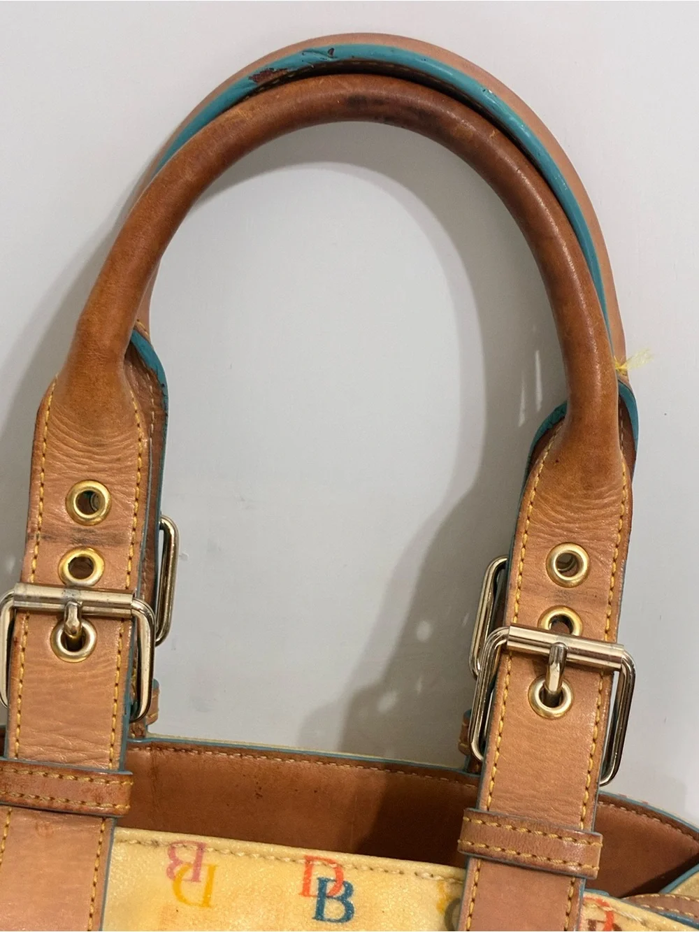 Rare Vintage Dooney and Bourke Rainbow DB Monogram Satchel Purse Heart Charm